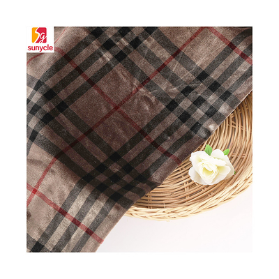 পিলোস্লিপ কার্টেন প্যান্টের জন্য কফি কালার প্লেড প্যাটার্নড ভেলভেট ফ্যাব্রিক 240gsm